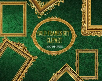 Gold Frames Set Clipart - vintage antique ornamental frames clip art, png commercial use instant download frame ornament, wedding graphics