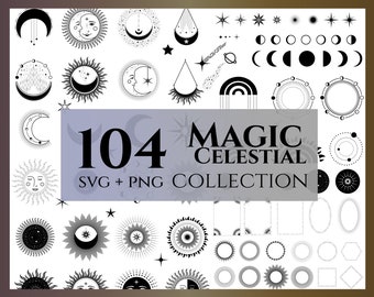 Magic Celestial Collection SVG - Sun and Moon svg, Celestial Svg, Mystical Moon Clipart,Magic and Celestial svg,Celestial Frame,Mystical Sun