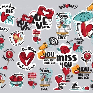 Love Stickers SET 1 - Hand Lettered, Cute Love Sticker png, love you svg, happy valentines day sticker, miss you svg, made with love svg png