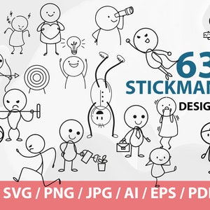 Stickman Bundle - 63 Stick Figure People, Stick figure svg, Stick figure png, Stick figure doodle, Stick Man PNG, Pdf, Svg, Png,