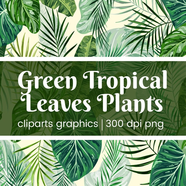 Green Tropical Leaves Hand Painted Watercolor - Tropical Background With jungle plants vector exotic pattern with palm leaves, monstera leaf