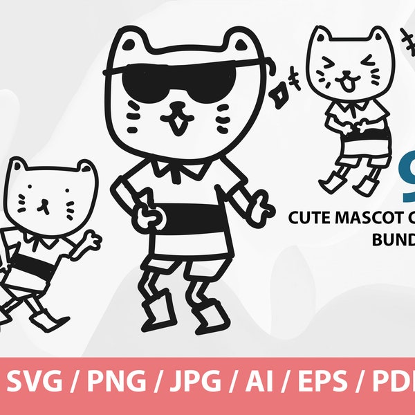 Cute Mascot Cat - Funny Cat SVG Bundle, Cat SVG, Cat lady svg, crazy cat lady svg, cat lover svg, cats svg, kitty svg, Girl Shirt Svg, shirt