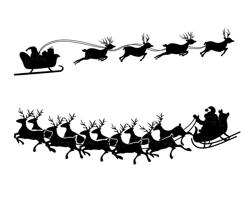 Santa's Sleigh SVG - Santa Claus SVG, Reindeer Clipart, Reindeer ...