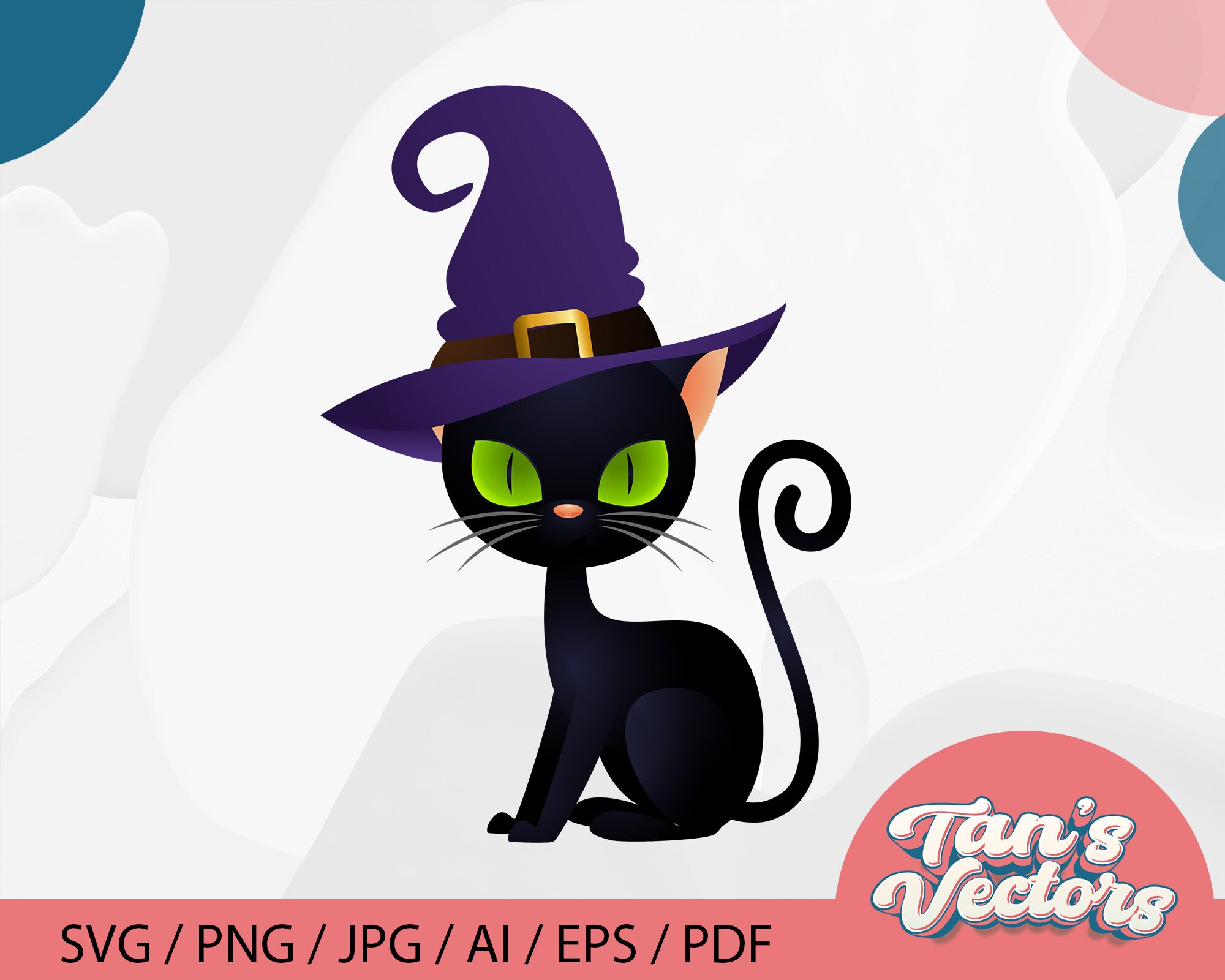 Halloween Cat Svg, Black Cat Png, Halloween Vector Clipart, Witch