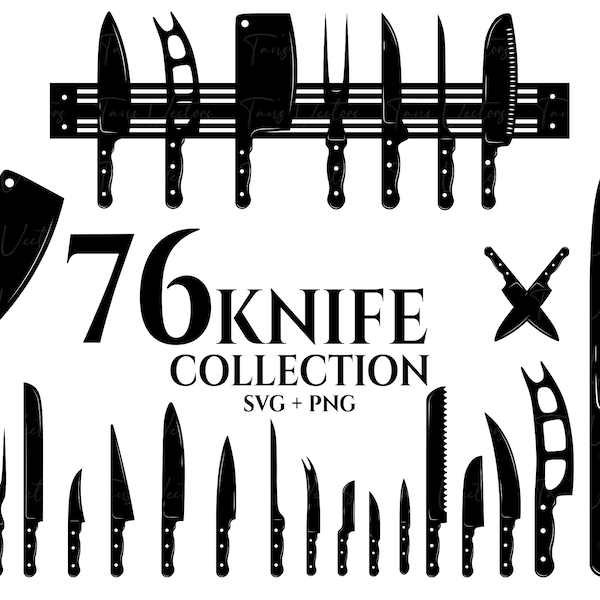 Knife Collection SVG - Knife svg, Kitchen Knife, Cook Knife Svg, Knife Silhouette, Chef Knife Clip Art, Chef Knife Logo, Meat Cleaver svg,