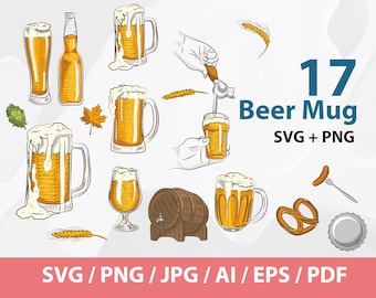 Beer Mug Set - Instant Download, Digital Download, svg, ai, eps, png, and jpg files included! Beer Glass, Beer Stein, Alcohol, Beer Mug Set