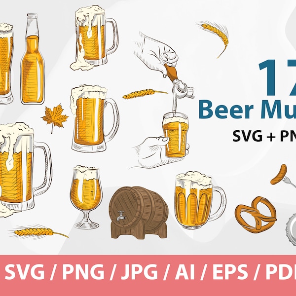 Bierkrug Set - Instant Download, Digital Download, svg, ai, eps, png und jpg Dateien enthalten! Bierglas, Bierkrug, Alkohol, Bierkrug Set