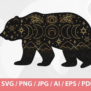 Boho Elements with Forest Animals Decoration - Woodland Animals svg, Gold and Black Animals Silhouette, Vector Hand Drawn Woodland Animals