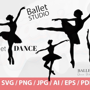 Ballet Silhouette Logo Set - Ballet SVG, Ballerina SVG, Ballet Dancer, Ballet silhouettes, Ballet svg files, Ballet Dance Studio Logo, Bale