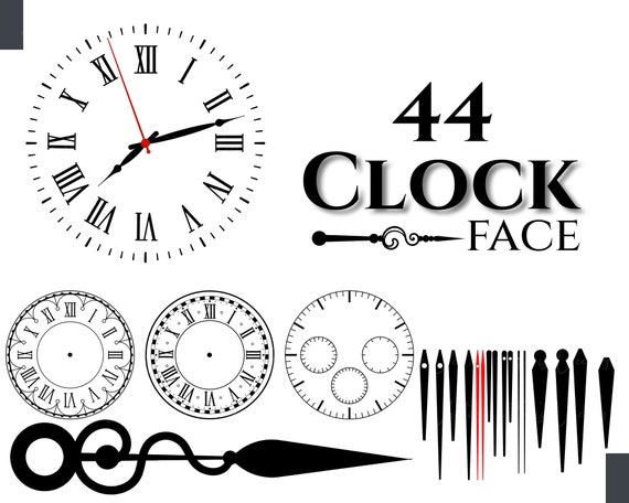 Clock Face Collection - Clock Face Svg, Clock Face Template, Clock Stencils, Clock Silhouette, Wall Clock Vector, Hour and Minute Hand,Clock