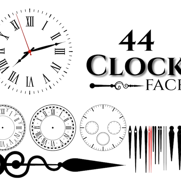 Clock Face Collection - Clock Face Svg, Clock Face Template, Clock Stencils, Clock Silhouette, Wall Clock Vector, Hour and Minute Hand,Clock