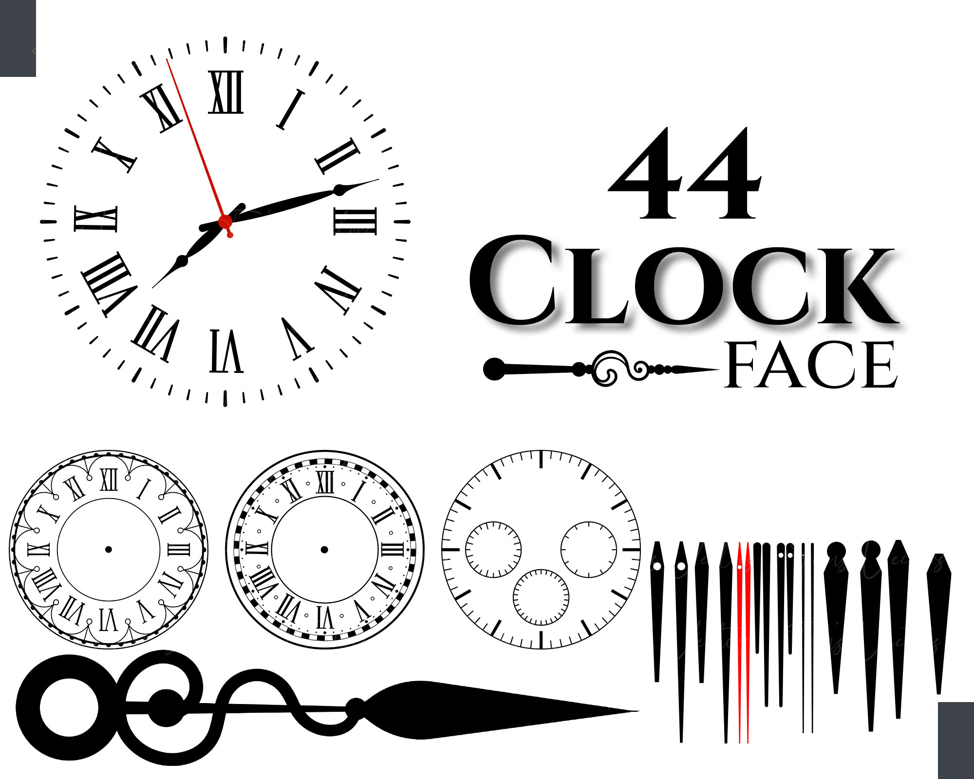 Clock Face Clock Hands Silhouettes SVG By CatgoDigital