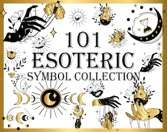 Gold and Black Esoteric Symbols Collection - Tattoo Symbols, Mystical Symbols, Magic Symbols, Celestial Symbols,Mystical svg, Magic Svg, png
