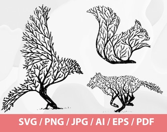 動物の壁アート 木の枝 svg - リスの壁アート 木の枝 svg、鳥の壁