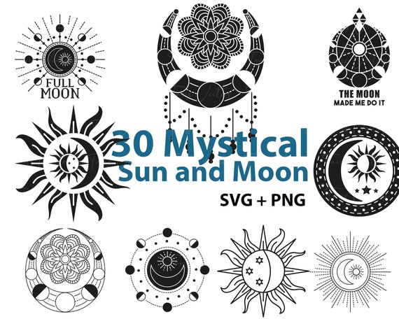 Celestial Sun and Moon SVG - Mystical Moon svg, Celestial Moon svg, Celestial svg, Moon svg, Sun svg, Celestial png, zodiac, Astrology svg