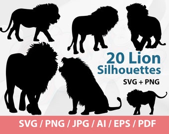 Lion Silhouettes Set - Lion SVG, Lion Silhouette Bundle, Lion png, King lion svg, lion silhouette, animal svg, Lion Clipart, Lion Design Svg