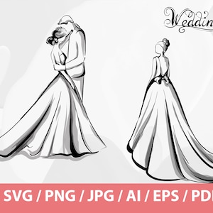 Wedding Couple Silhouette PNG - Wedding bride and groom, Wedding svg, Wedding Couple svg, Newlyweds SVG, Wedding line art svg, Wedding Logo