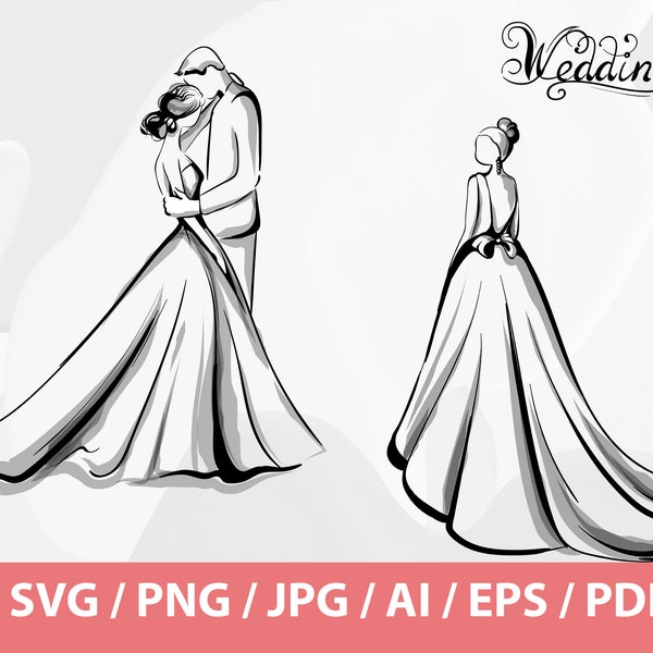 Wedding Couple Silhouette PNG - Wedding bride and groom, Wedding svg, Wedding Couple svg, Newlyweds SVG, Wedding line art svg, Wedding Logo