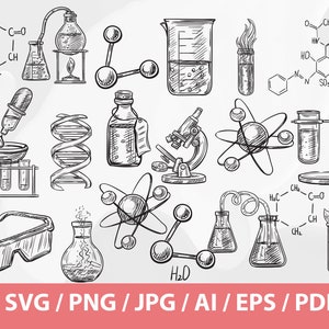 Laboratory and Chemistry, doodle icons Chemist Lab Tools Icons Clipart Scrapbook Set. Hand Drawn Line Art Design. Artwork Clip Art Coloring.