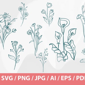 Wildflowers SVG - Wildflower Svg, Botanical Clipart, Flower Clipart, Floral Leaves Branches Svg,Floral Svg, Botanical Svg,Wild Plants,leaves