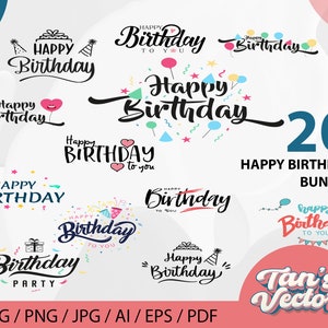 Happy birthday svg bundle hand lettered | birthday svg | birthday party svg | birthday cake svg | birthday party svg png | birthday clipart