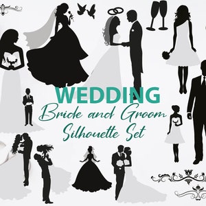 Wedding Bride and Groom Set - Editable Bride svg, Wedding Bridal clipart, Wedding dress, Bride svg, Groom svg, Bridal Party svg, Wedding svg