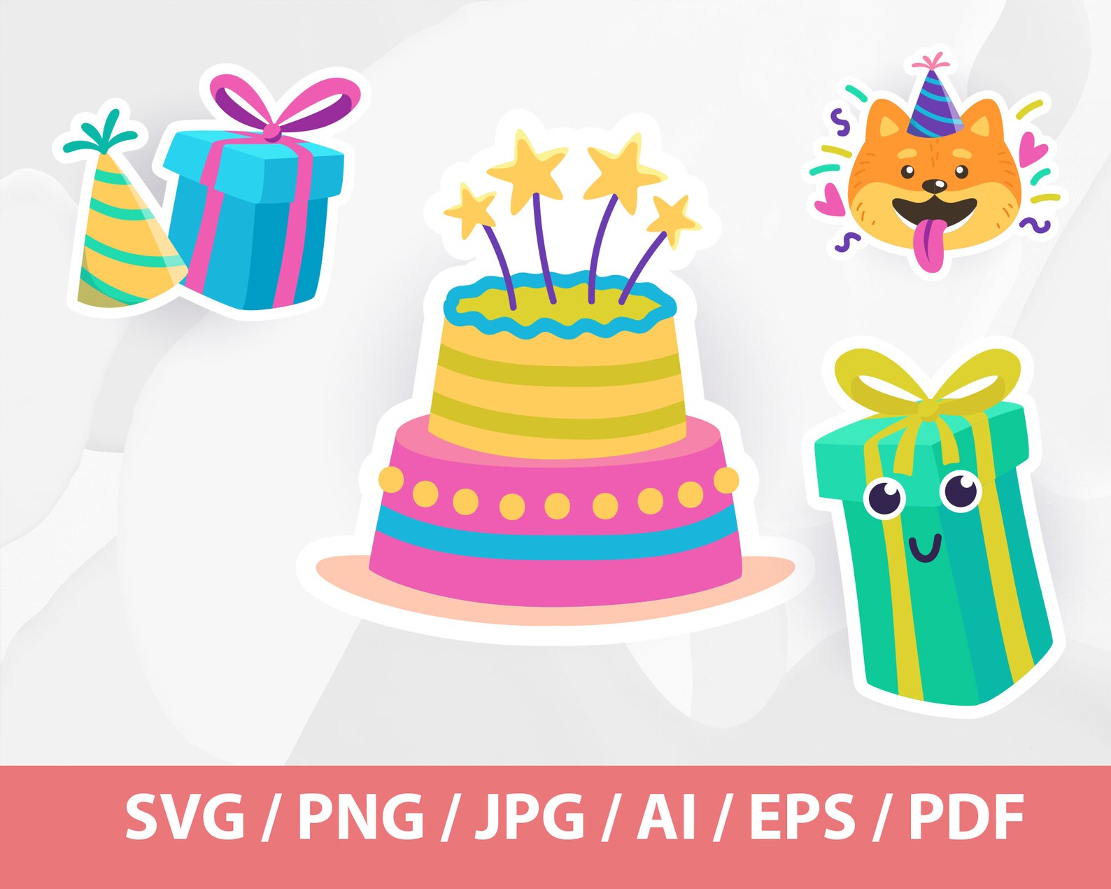 Birthday Cute Stickers Set Happy Birthday Svg Bundle Etsy