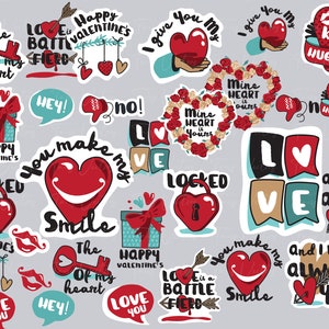Love Stickers SET 2 - Made With Love Svg Png, Love Design Elements