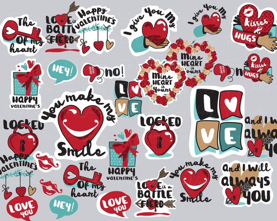 Love Stickers SET 2 - Made With Love Svg Png, Love Design Elements