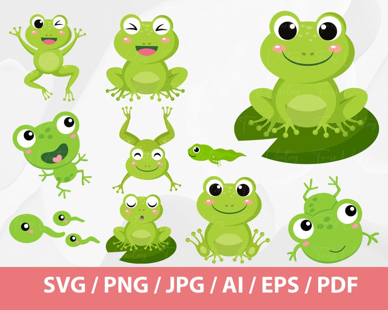 K&ouml;nnte beinhalten: Ein Set mit zehn gr&uuml;nen Froschillustrationen in verschiedenen Posen, darunter ein Frosch, der auf einem Seerosenblatt sitzt, ein springender Frosch und ein Frosch mit herausgestreckter Zunge. Die Illustrationen sind im Cartoon-Stil gehalten und eignen sich perfekt f&uuml;r die Verwendung in einer Vielzahl von Projekten.