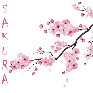 Branche de Sakura fleurie réaliste - Sakura Clipart, branche de Sakura SVG, svg Sakura rose, fleurs Sakura clipart, fleurs de cerisier, Sakura svg
