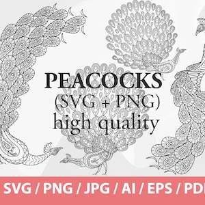 Peacocks Svg - Peacock Clipart, Peacock Printable, Peacock svg, Peacock Decoration svg, Peacock Decor png, Peacock Instant Download, Print