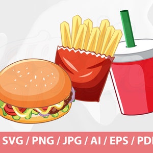 Fast Food set SVG - Burger svg, French Fries png, Drink Cup Soda, drink png, Restaurant Menu, Fast Food, SVG Doodle, Menu Doodle, png, SVG