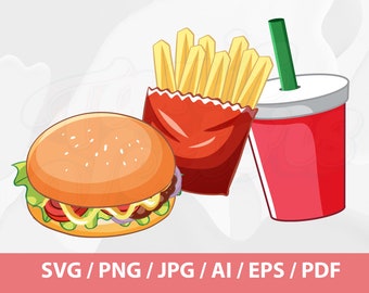 Fast Food set SVG - Burger svg, French Fries png, Drink Cup Soda, drink png, Restaurant Menu, Fast Food, SVG Doodle, Menu Doodle, png, SVG