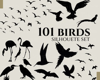 Birds Silhouette Set - Bird svg, Bird Silhouette, Flock of Birds, Swan Silhouette, Parrot svg, Birds Tattoo, Bird Svg Bundle, Flying Bird