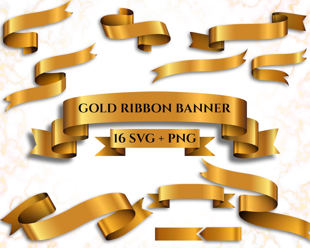 Gold Glossy Ribbon Banners Set Gold Ribbon Svg, Gold Glossy Ribbon Svg