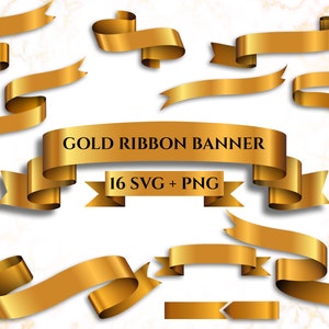 Gold Glossy Ribbon Banners Set - Gold Ribbon svg, gold glossy ribbon svg, Ribbon Banner svg, Curled Tag,  Ribbon Clipart, Gold Banner Svg