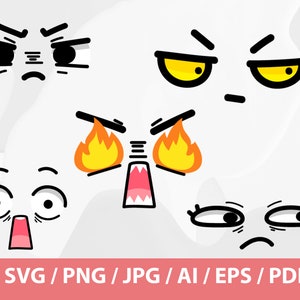 Set of Cute Face Expressions - Kawaii Faces Svg Bundle, Cuttable File ...