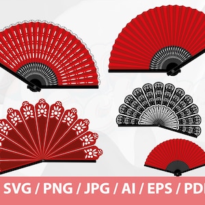 Japanese Fan Clipart - Geisha Japanese Fashion Accessory, Oriental fan Svg, Red Fan svg, Asian Fan Svg, Folding Hand Fan Svg, Oriental fan