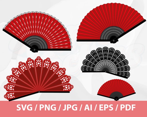Japanese Fan Clipart - Geisha Japanese Fashion Accessory, Oriental fan Svg, Red Fan svg, Asian Fan Svg, Folding Hand Fan Svg, Oriental fan