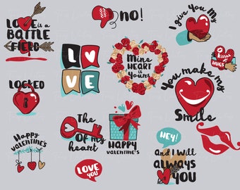 Love Stickers SET 2 - Made With Love Svg Png, Love Design Elements