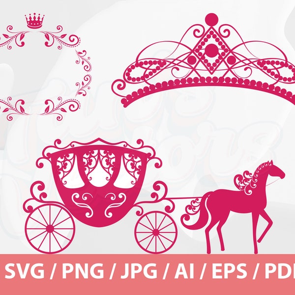 Pink Royal Crown SVG - Princess Tiara SVG, King Crown, Queen Crown, Princess Crown, Princess Horse Carriage for girl SVG, Crown Frame svg