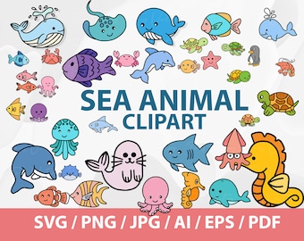 Sea Animal Clipart - Ocean Animals, Cute Sea Animal Cliparts, Sea Animal Clipart svg, Sea Creatures Cliparts, fish clip art Sea Animal, Crab