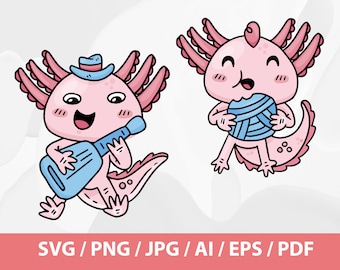 Chitarrista Axolotl SVG -Axolotl Lovers svg Bundle, Sad Axolotl svg, Axolotl on Vacation Svg, Axolotl svg png, Cute Axolotl Clipart Set