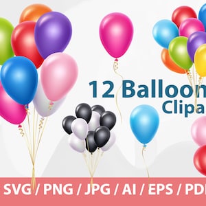 Balloons Clipart - party clip art balloons in single and bunches, realistic flying balloons, decoration balloons, birthdays balloons svg