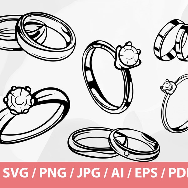 Diamond Rings Bundle of Wedding - diamond engagement ring svg, bride groom rings image, -  svg png eps jpg cut file - diamond ring svg