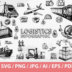 Logistics Infographic Set - Instant download Airplanes Svg, Container Ship SVG, Shipping Svg, Ship Svg,Semi Truck SVG Files for Cricut