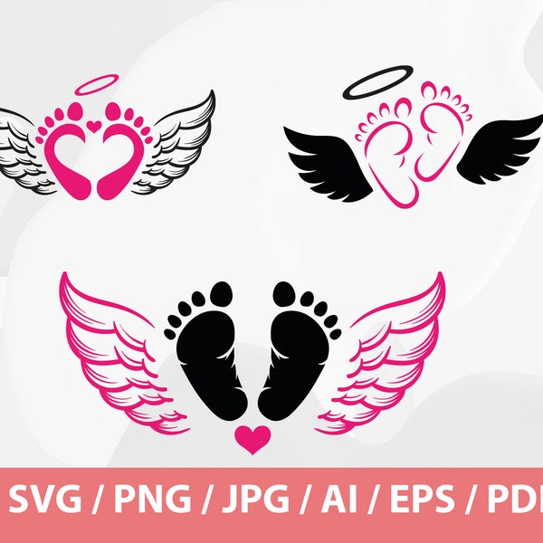 Baby Loss Memorial Svg, Baby Footprints, Angel Wings, Halo. Vector Cut file for Cricut, Silhouette, Pdf Png Eps Dxf, Decal, Sticker, Vinyl