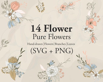 花のSVGバンドル - フラワーアレンジメントSVG、花のSVG、野生の花のSVG、花のボーダーSVG、花束SVG、花のボーダーSVG、花のPNG、