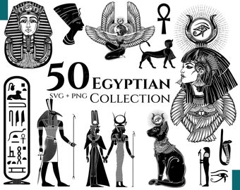 Colección egipcia - SVG egipcio, Imágenes prediseñadas egipcias, Egipto svg, Símbolos egipcios, Silueta de Egipto, Egipto PNG, Cleopatra, Ojo de Horus SVG